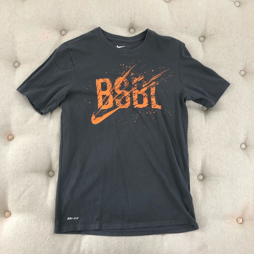 Grey And Orange Nike Baseball Tee Shirt Mens Medium